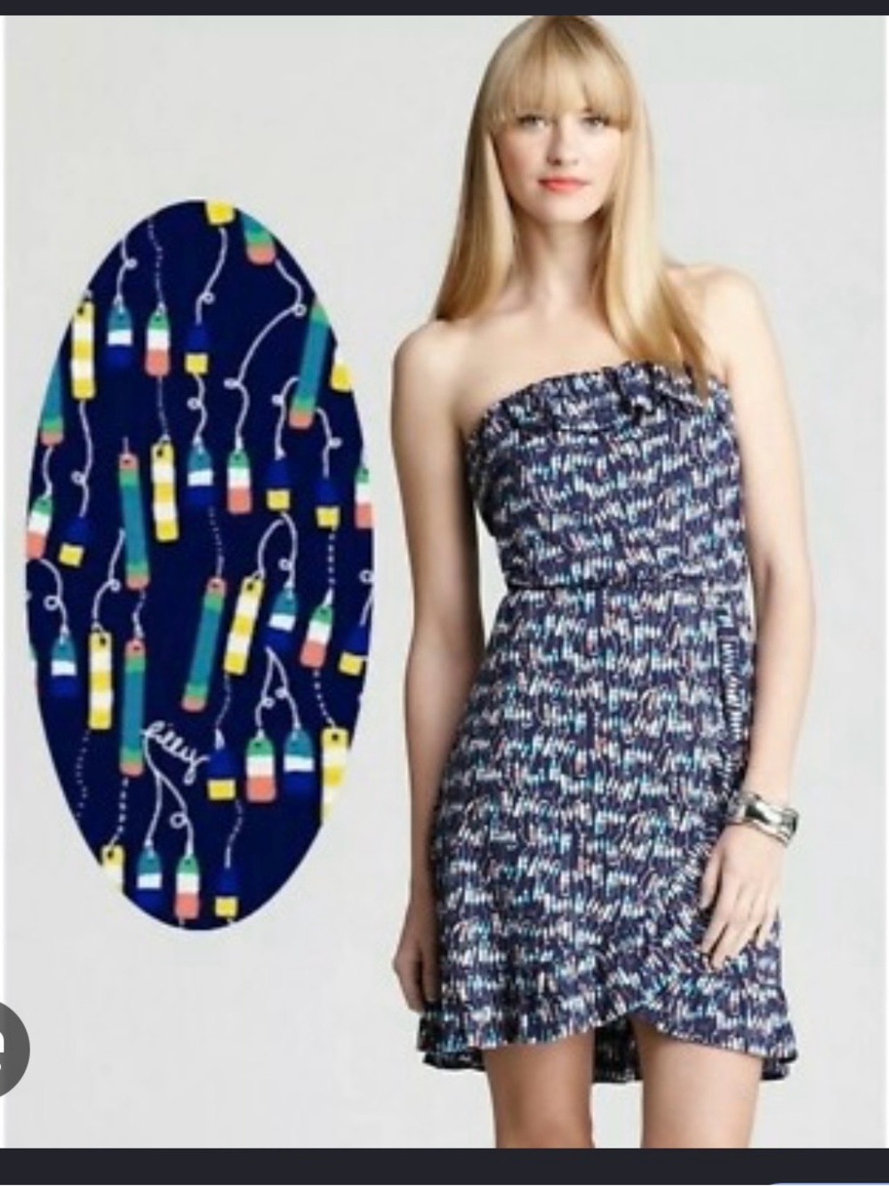 Lilly Pulitzer Navy Blue Strapless Patterned Party Dress
